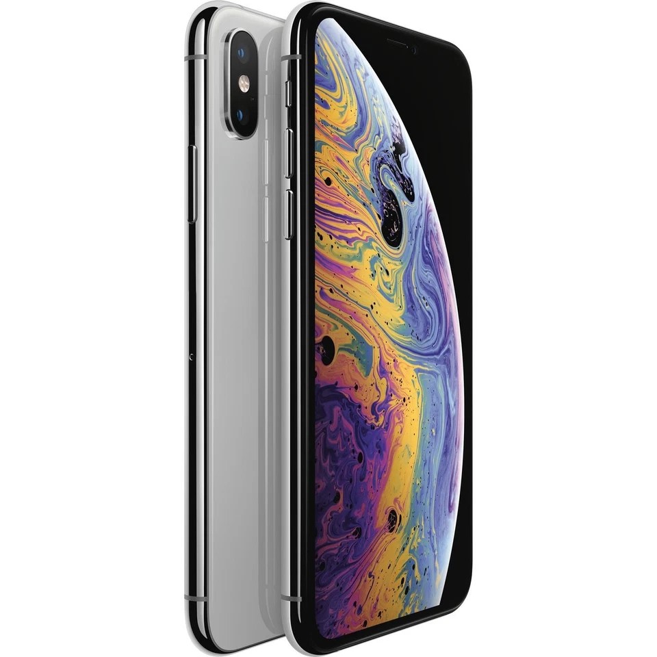 Apple iPhone XS 64GB in Silver, refurbished in excellent condition, front and back view.